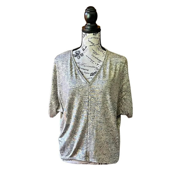 White House Black Market Metallic Gold Silver Everyday Dolman Blouse Boxy XS - Picture 2 of 9
